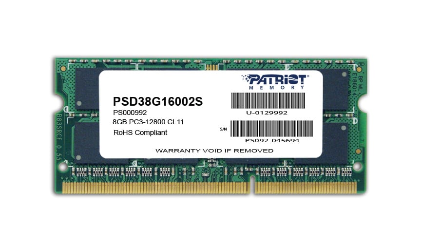 Patriot Signature Line 8GB 1600MHz DDR3 Dual Rank SODIMM Notebook Memory