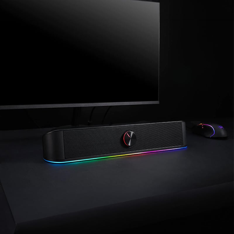 REDRAGON 2.0 Sound Bar ADIEMUS 2 x 3W RGB USB|Aux PC Gaming Speaker - Black